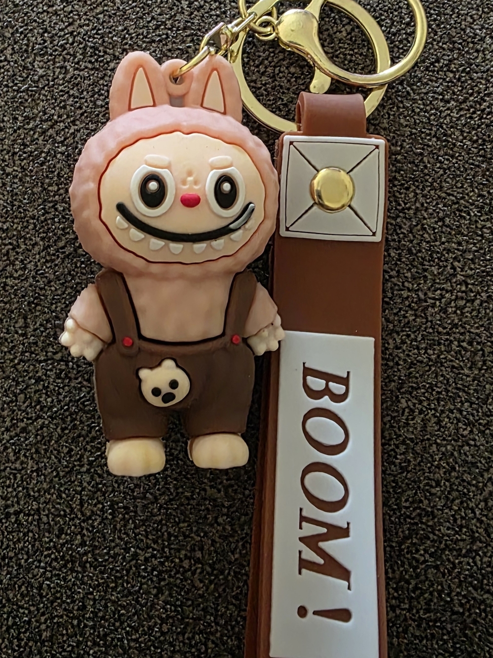 Cute Labubu Keychain - Brown Overalls